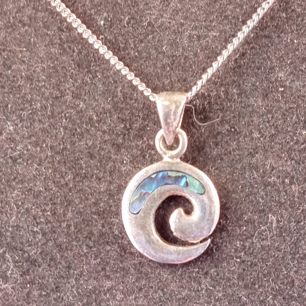 925 silver small swirl with abalone inlay necklace